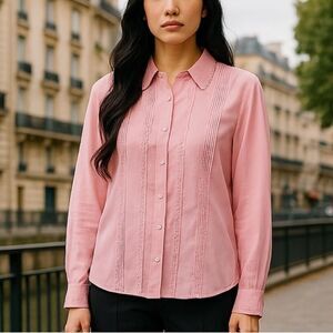 Jaclyn Smith Pink Embroidered Button Up Blouse Size 14